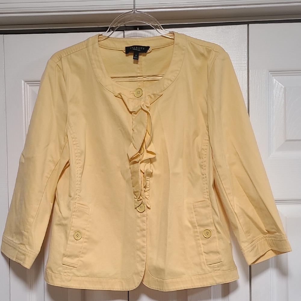 Talbots Yellow Women's Jacket Sz 12 Ruffles Buttons Pockets